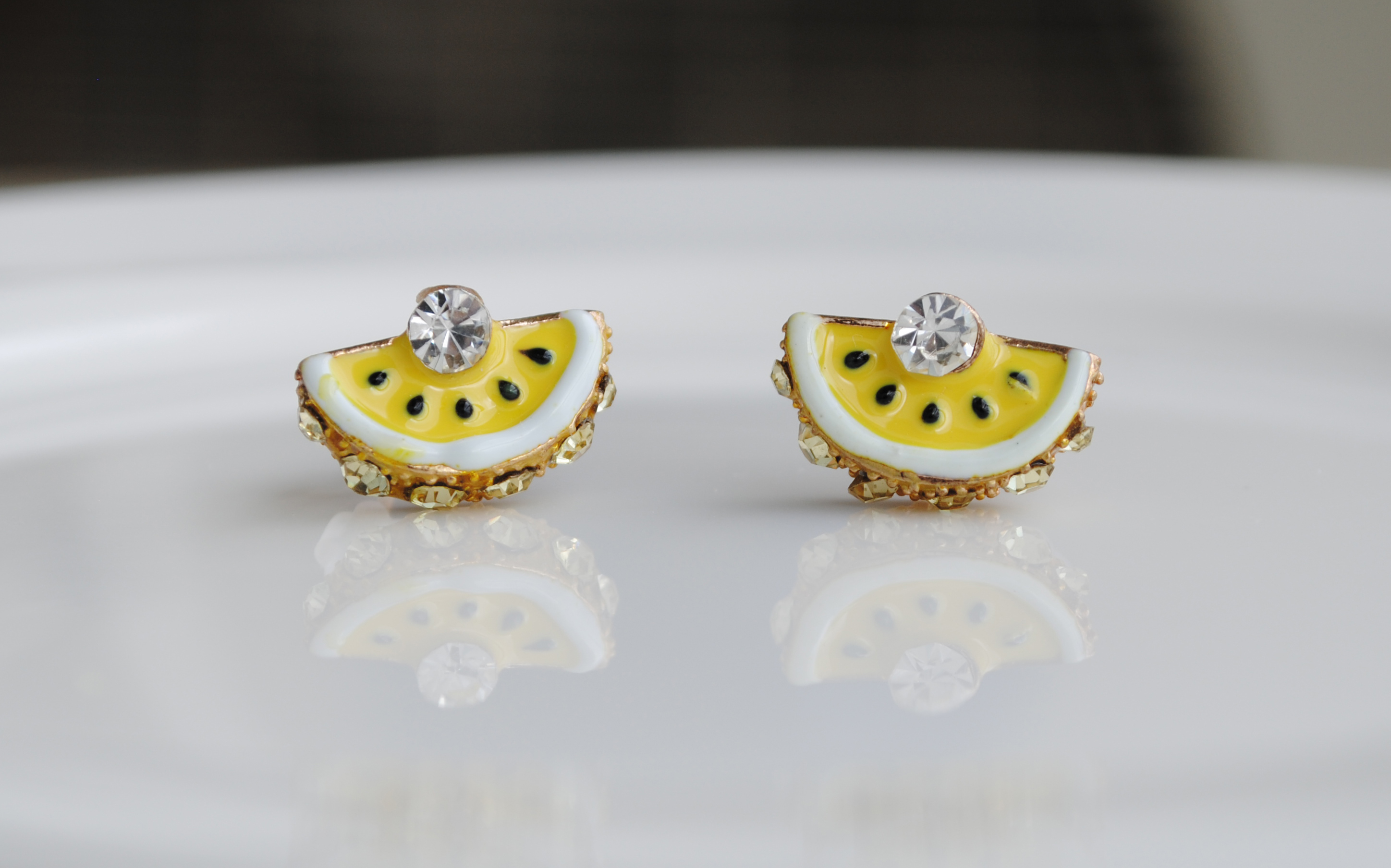 Handmade Very Cute Jewelry Yellow Watermelon Sliced Stud Earrings